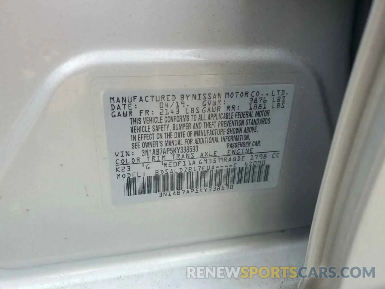 12 Photograph of a damaged car 3N1AB7AP5KY338590 NISSAN SENTRA 2019