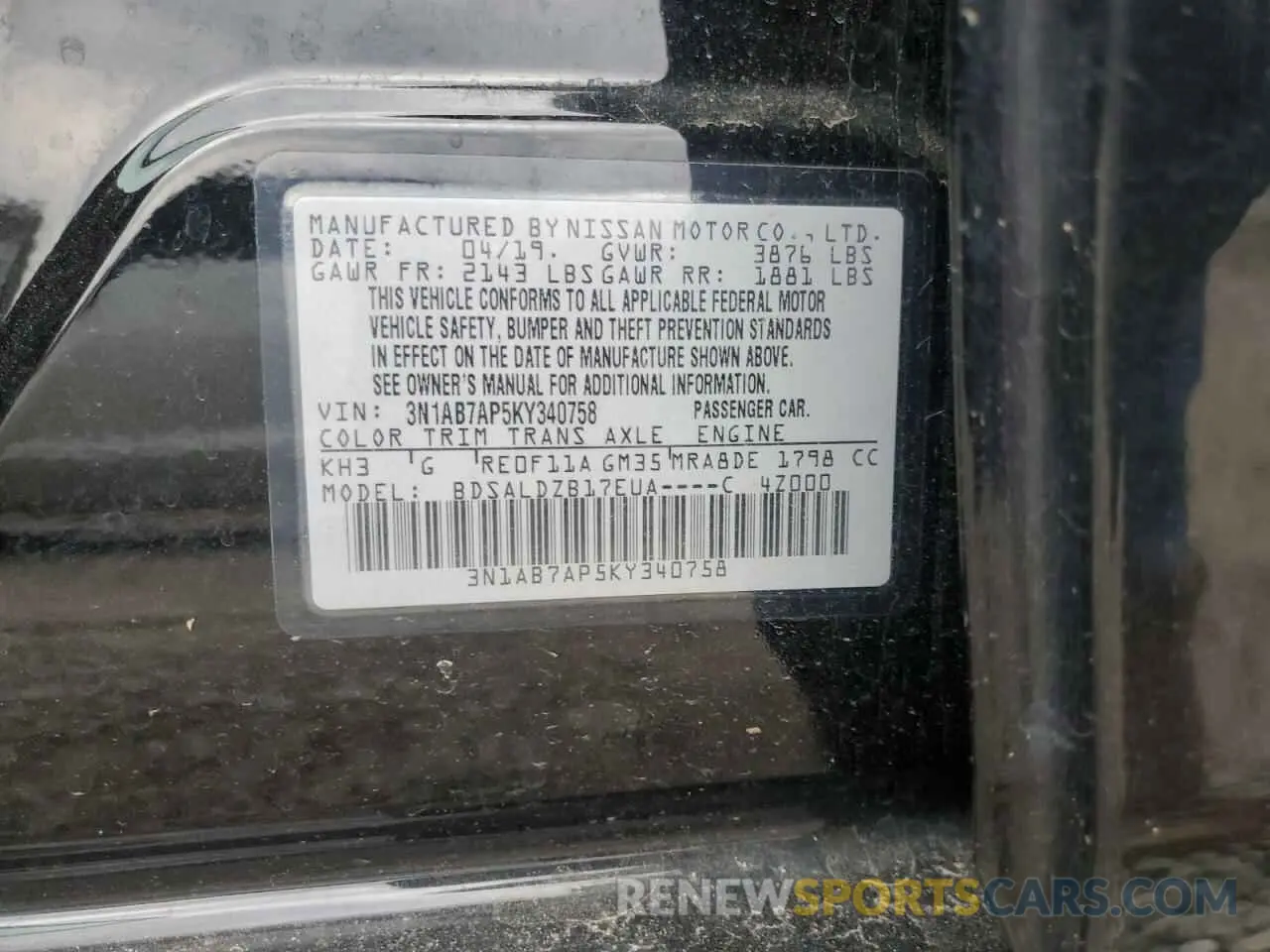 12 Фотография поврежденного автомобиля 3N1AB7AP5KY340758 NISSAN SENTRA 2019