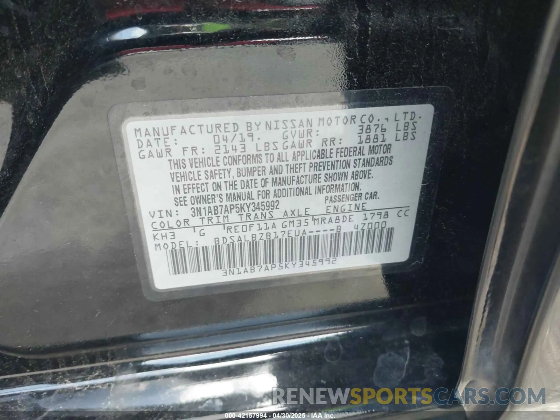 9 Фотография поврежденного автомобиля 3N1AB7AP5KY345992 NISSAN SENTRA 2019