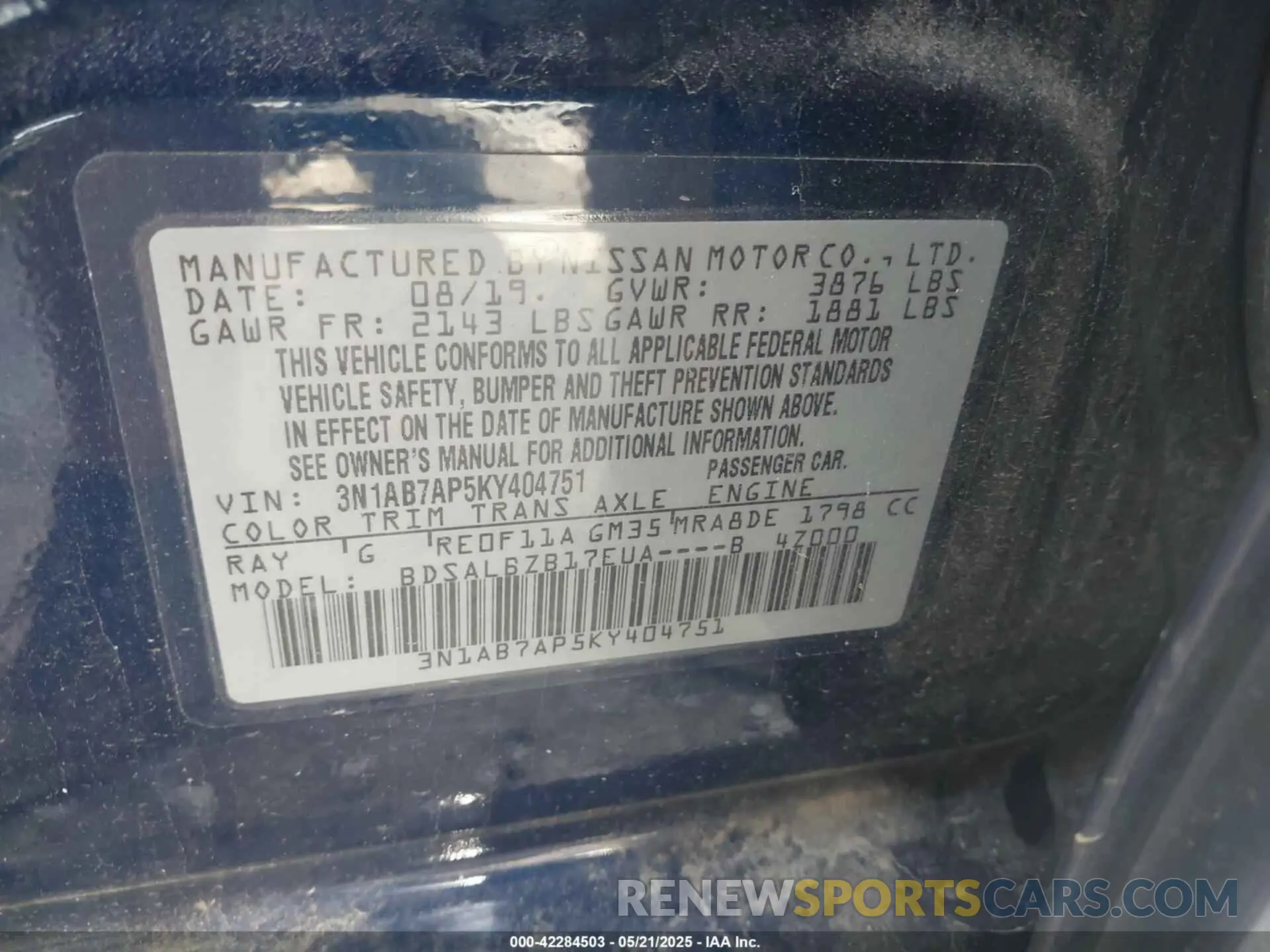 9 Фотография поврежденного автомобиля 3N1AB7AP5KY404751 NISSAN SENTRA 2019