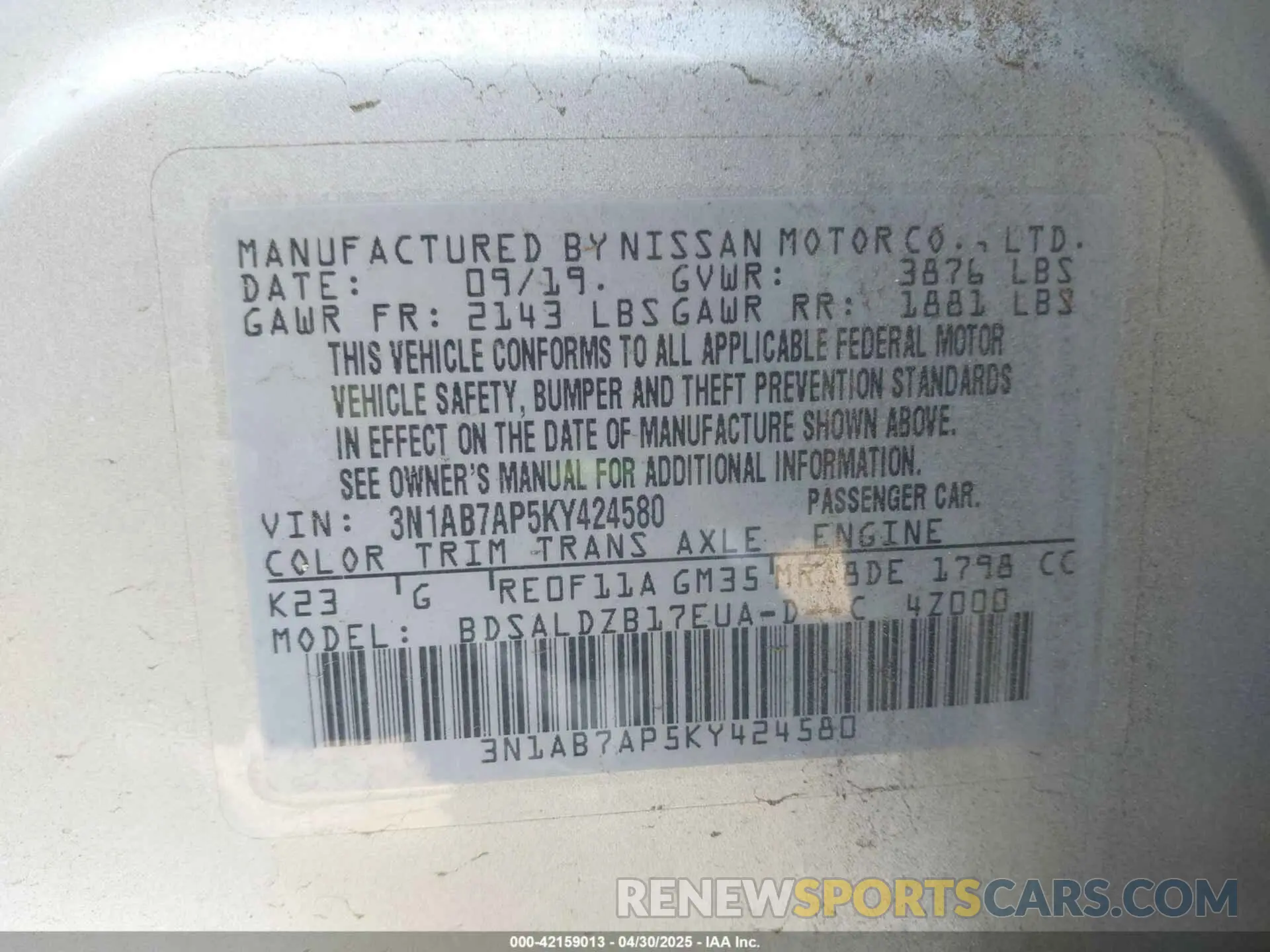9 Photograph of a damaged car 3N1AB7AP5KY424580 NISSAN SENTRA 2019