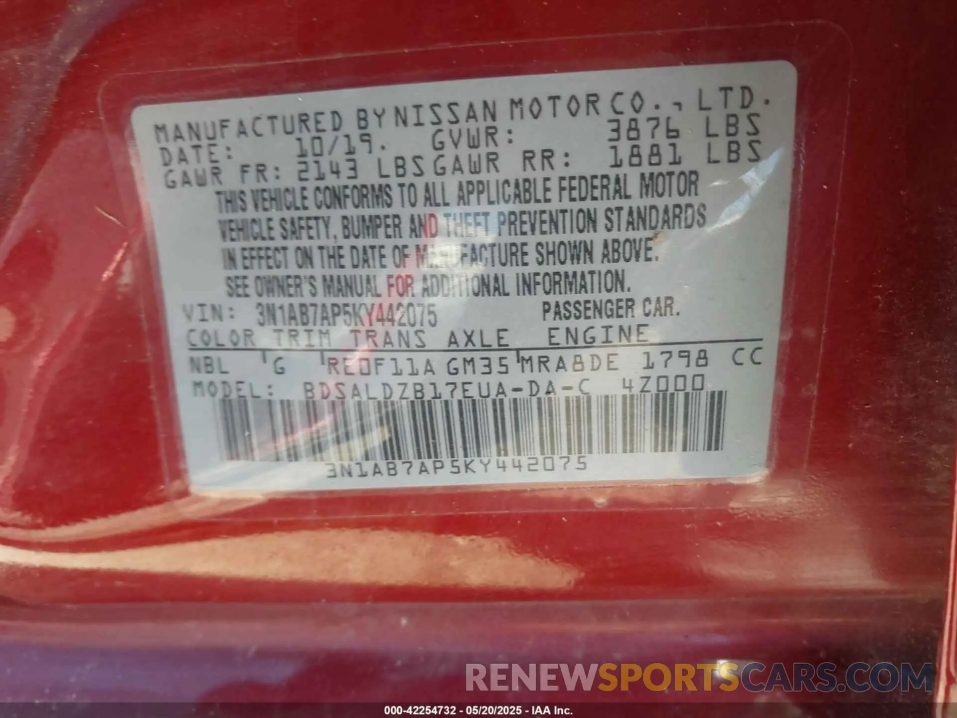 9 Photograph of a damaged car 3N1AB7AP5KY442075 NISSAN SENTRA 2019