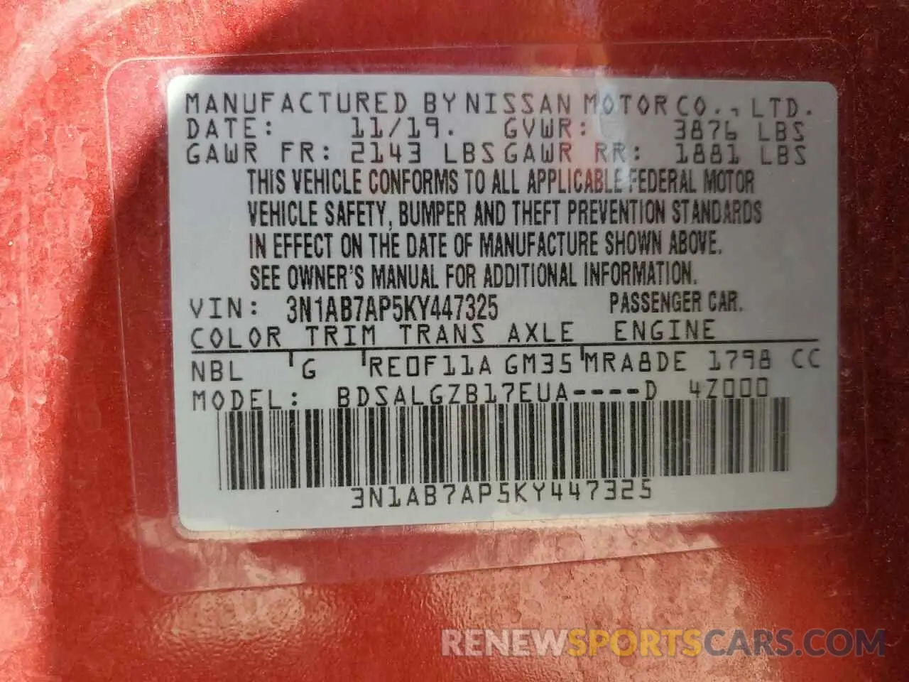 12 Photograph of a damaged car 3N1AB7AP5KY447325 NISSAN SENTRA 2019