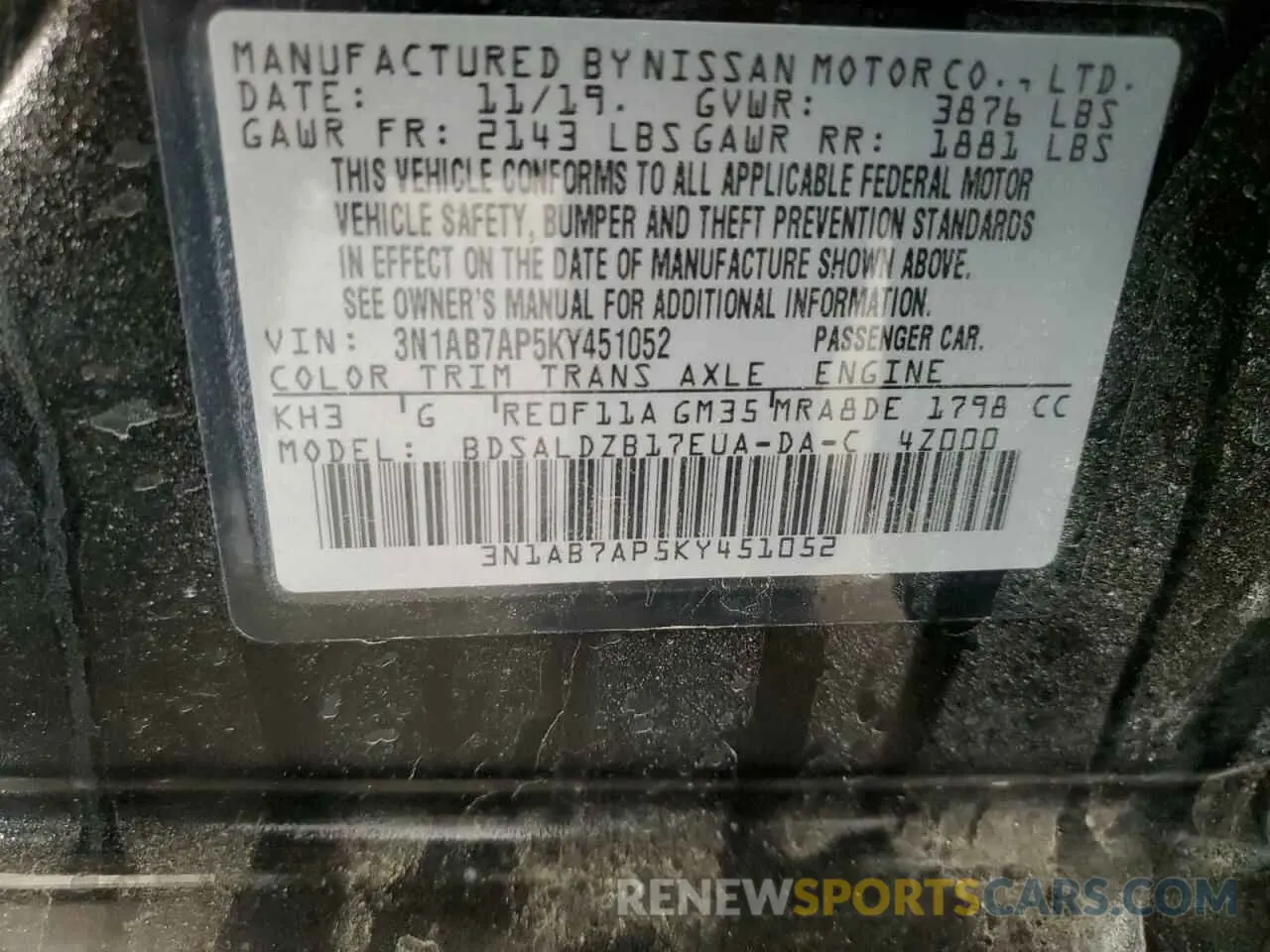 12 Photograph of a damaged car 3N1AB7AP5KY451052 NISSAN SENTRA 2019