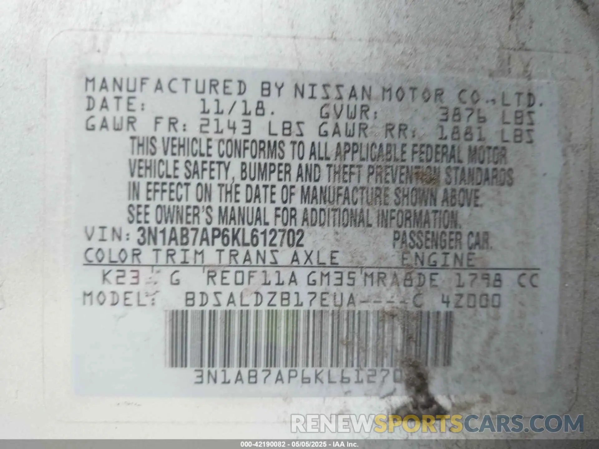 9 Photograph of a damaged car 3N1AB7AP6KL612702 NISSAN SENTRA 2019