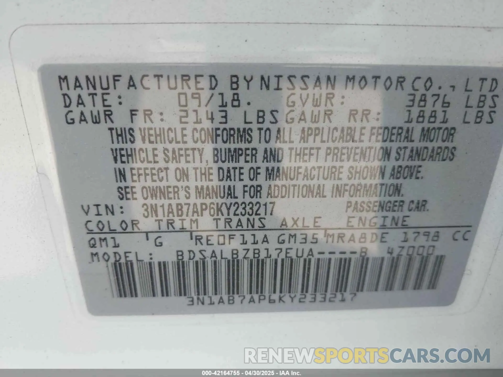 9 Фотография поврежденного автомобиля 3N1AB7AP6KY233217 NISSAN SENTRA 2019