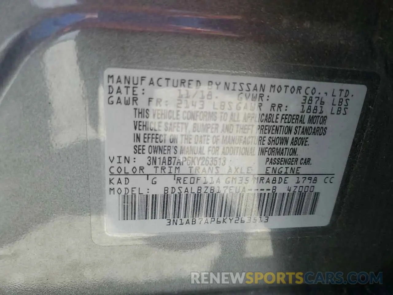 13 Photograph of a damaged car 3N1AB7AP6KY263513 NISSAN SENTRA 2019