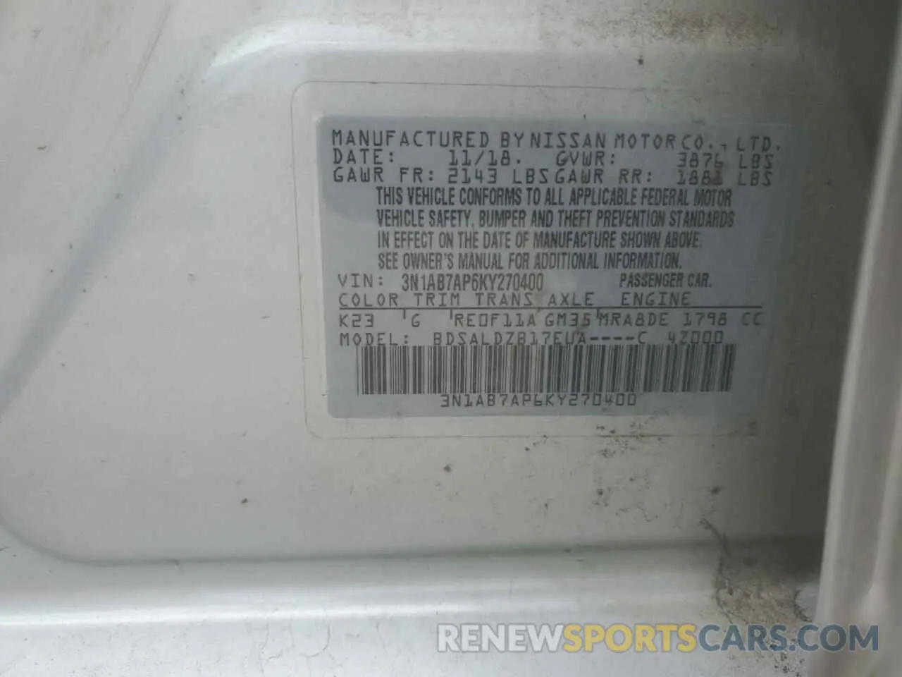 12 Photograph of a damaged car 3N1AB7AP6KY270400 NISSAN SENTRA 2019