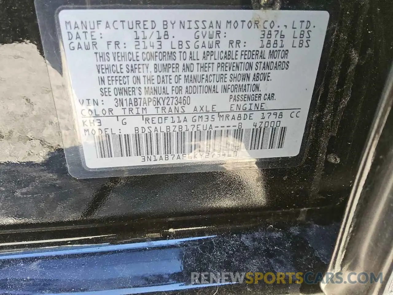 13 Photograph of a damaged car 3N1AB7AP6KY273460 NISSAN SENTRA 2019