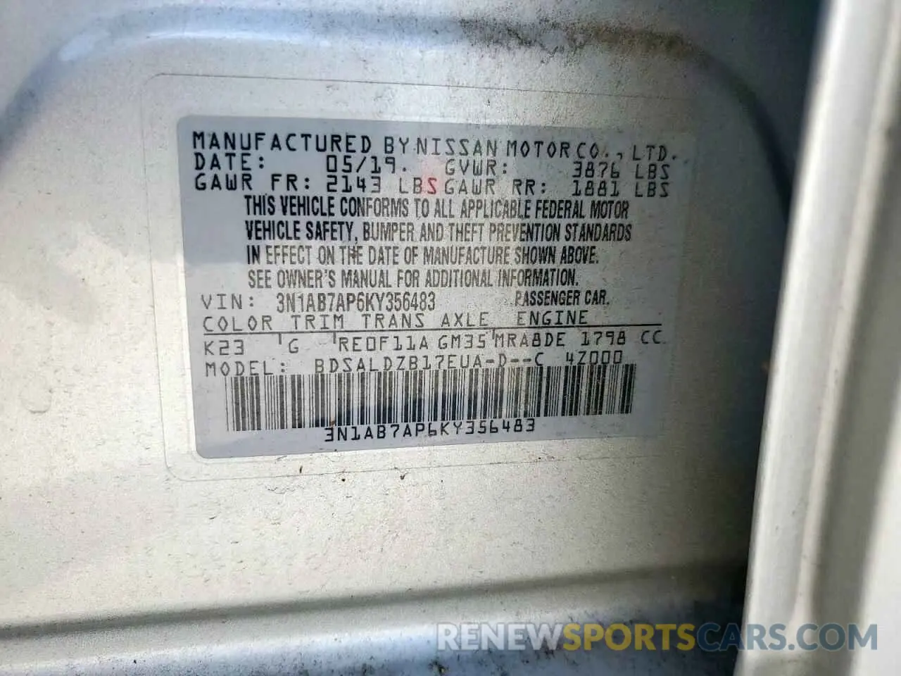 15 Фотография поврежденного автомобиля 3N1AB7AP6KY356483 NISSAN SENTRA 2019