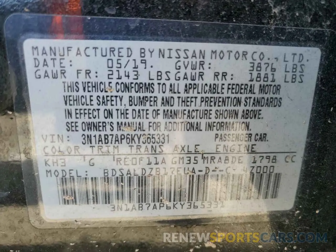13 Photograph of a damaged car 3N1AB7AP6KY365331 NISSAN SENTRA 2019