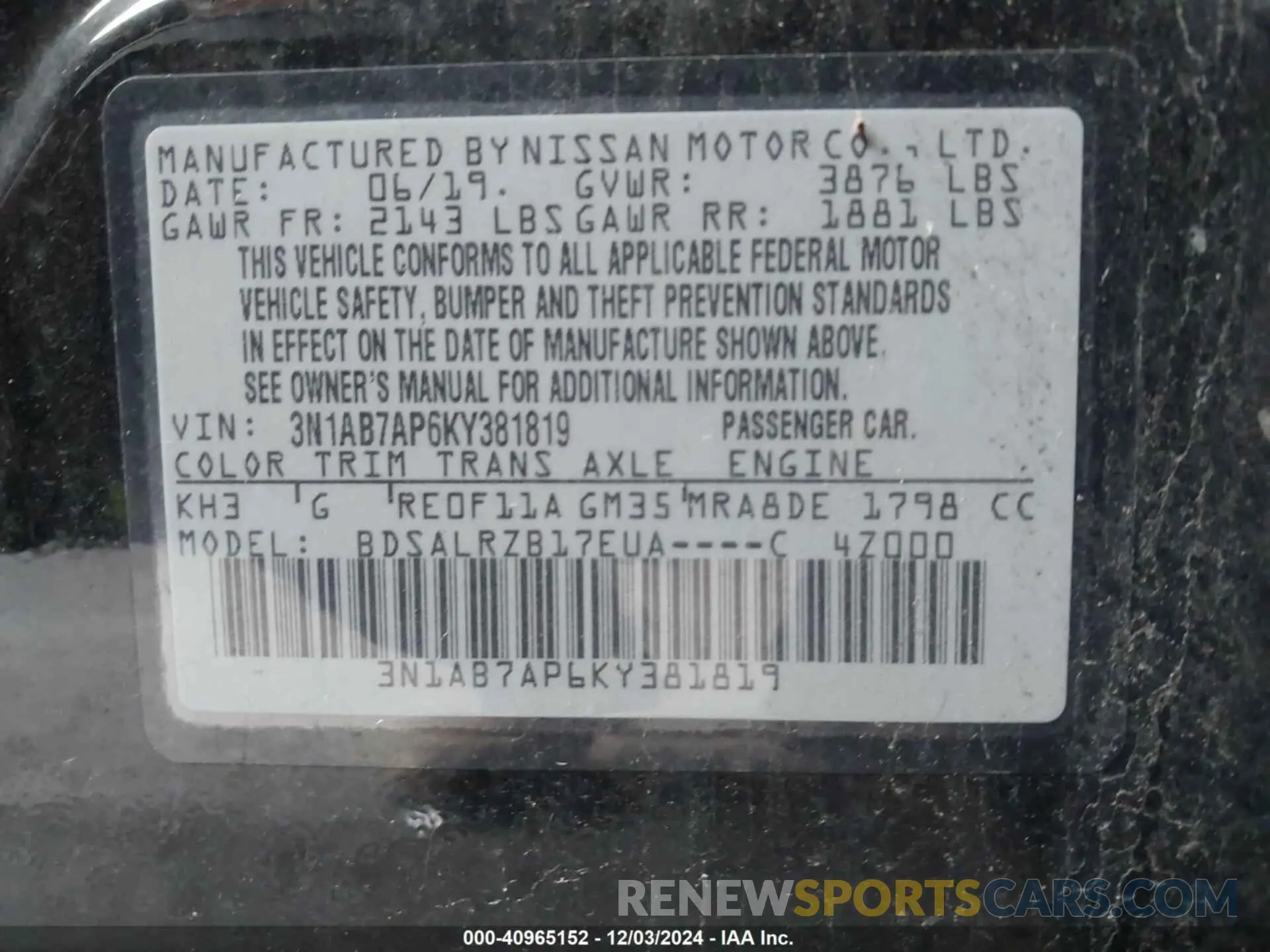 9 Фотография поврежденного автомобиля 3N1AB7AP6KY381819 NISSAN SENTRA 2019