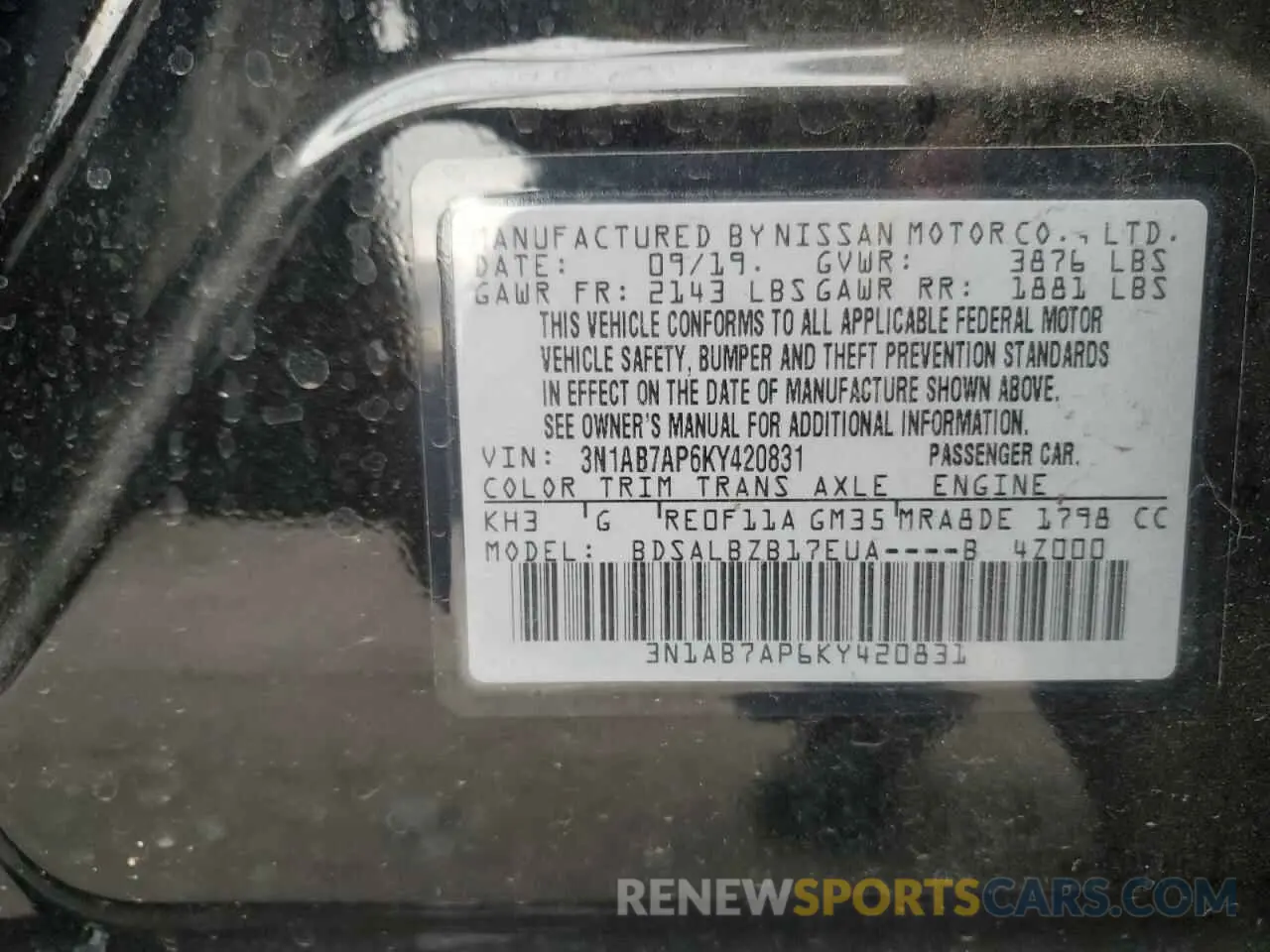 12 Photograph of a damaged car 3N1AB7AP6KY420831 NISSAN SENTRA 2019