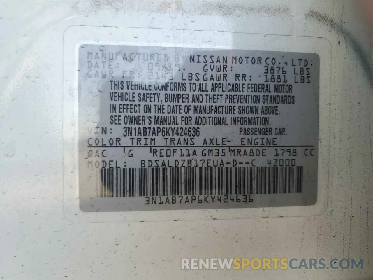 15 Photograph of a damaged car 3N1AB7AP6KY424636 NISSAN SENTRA 2019