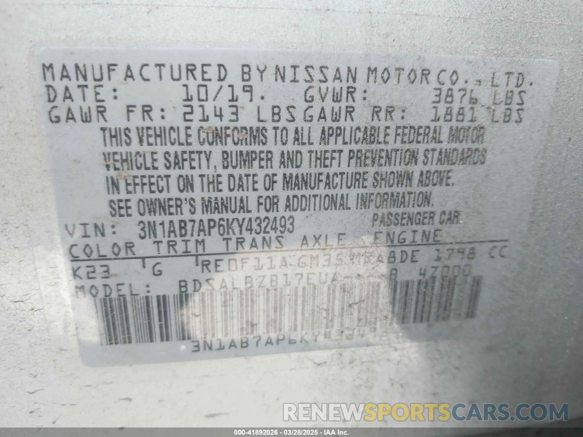 9 Photograph of a damaged car 3N1AB7AP6KY432493 NISSAN SENTRA 2019