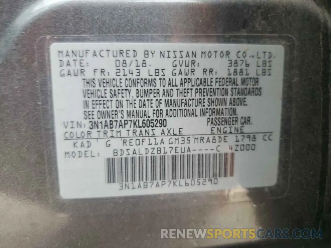 12 Photograph of a damaged car 3N1AB7AP7KL605290 NISSAN SENTRA 2019