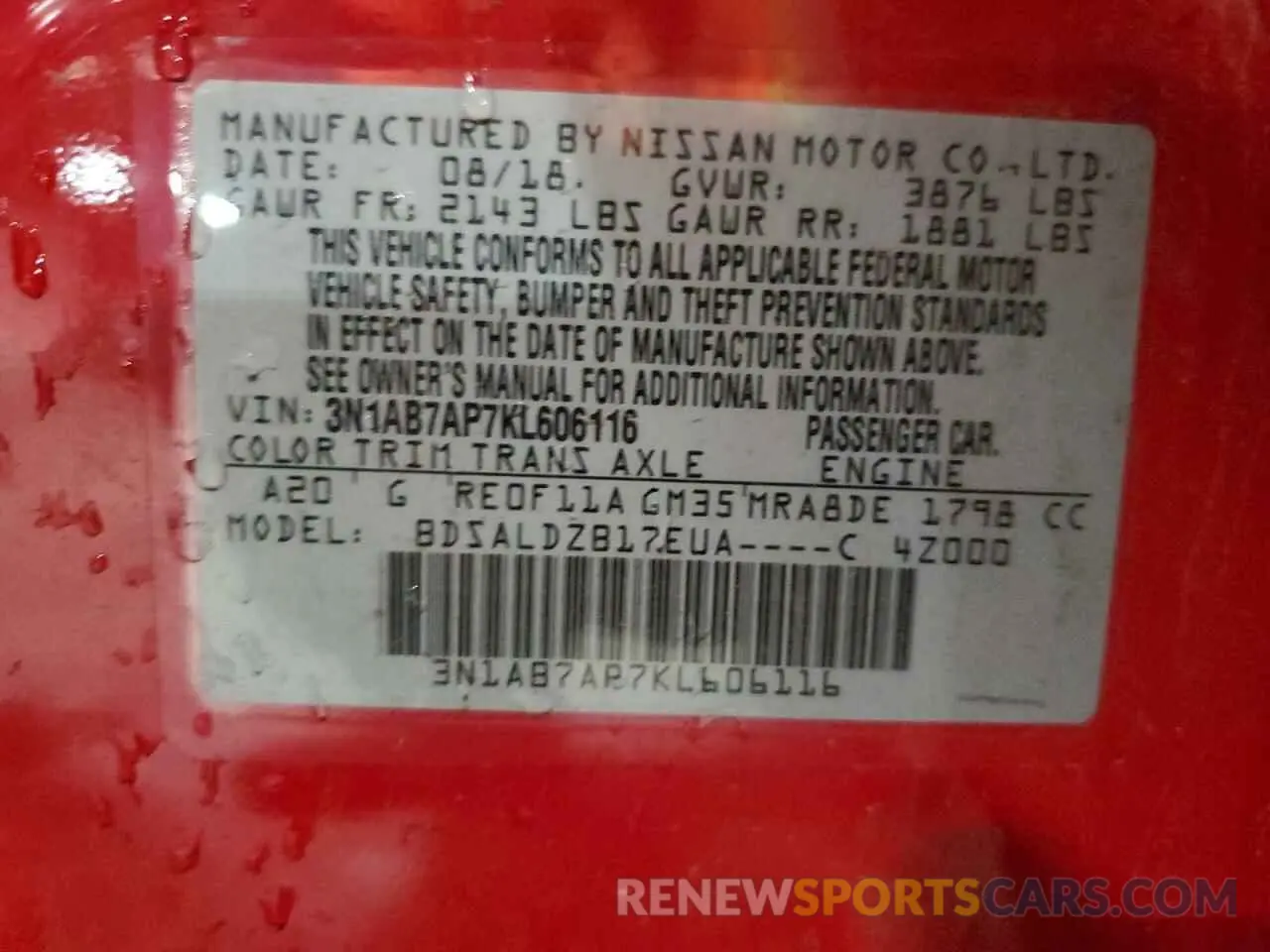 13 Photograph of a damaged car 3N1AB7AP7KL606116 NISSAN SENTRA 2019