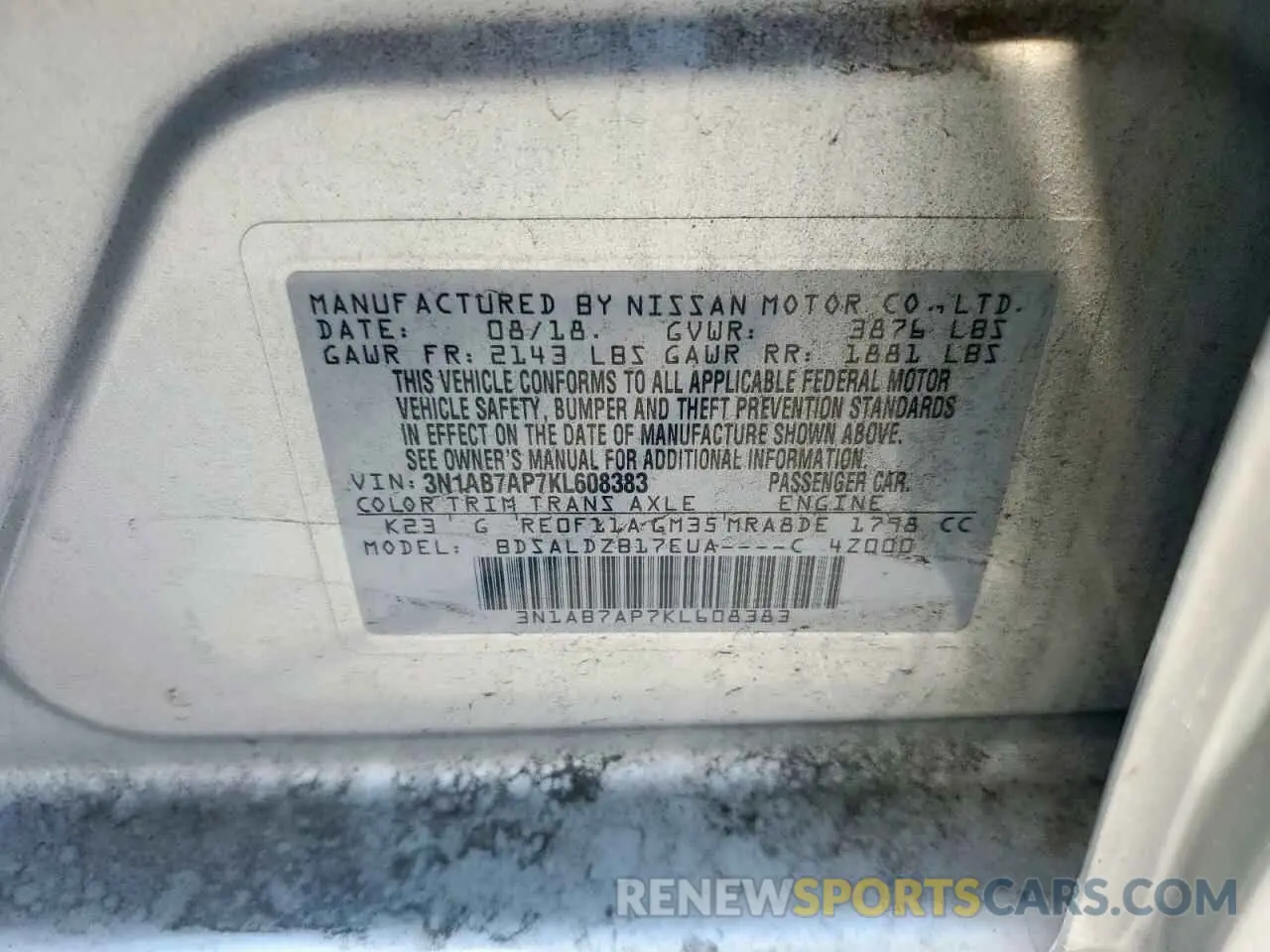 13 Фотография поврежденного автомобиля 3N1AB7AP7KL608383 NISSAN SENTRA 2019