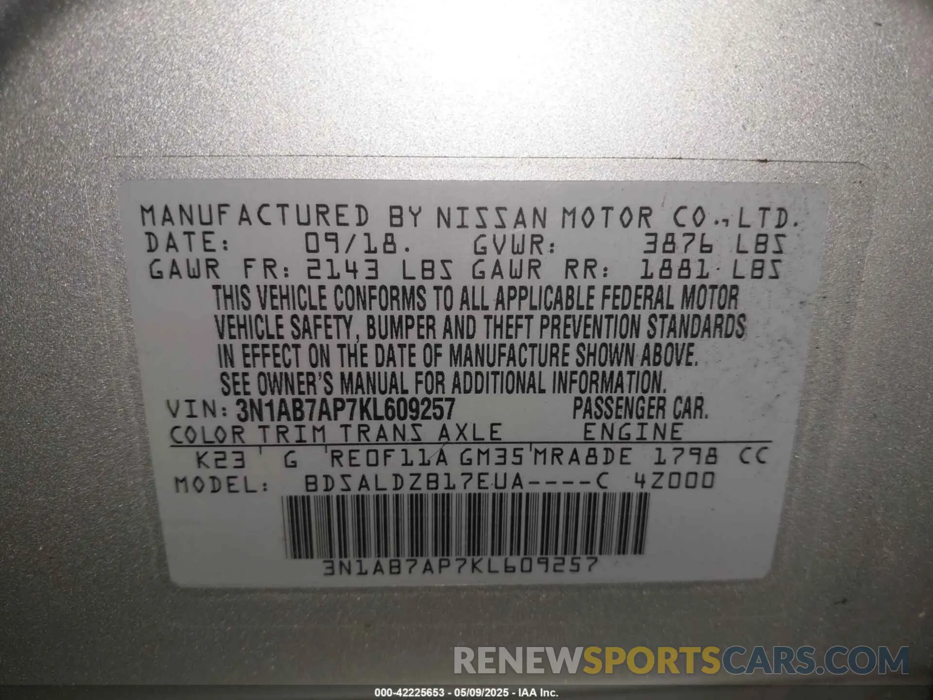 9 Фотография поврежденного автомобиля 3N1AB7AP7KL609257 NISSAN SENTRA 2019