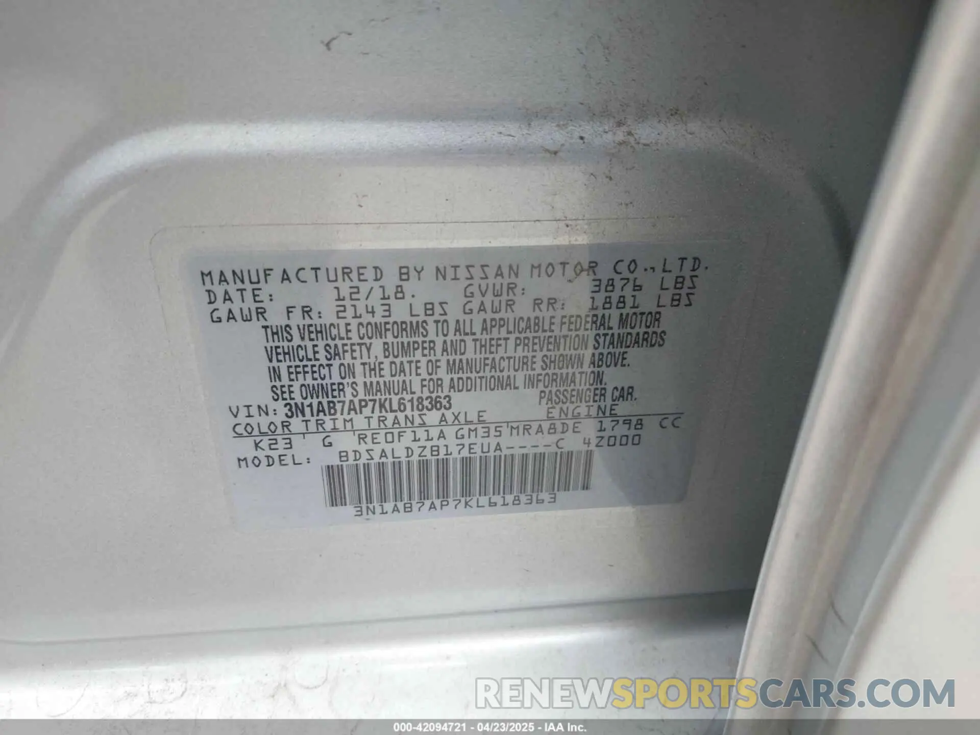 9 Фотография поврежденного автомобиля 3N1AB7AP7KL618363 NISSAN SENTRA 2019