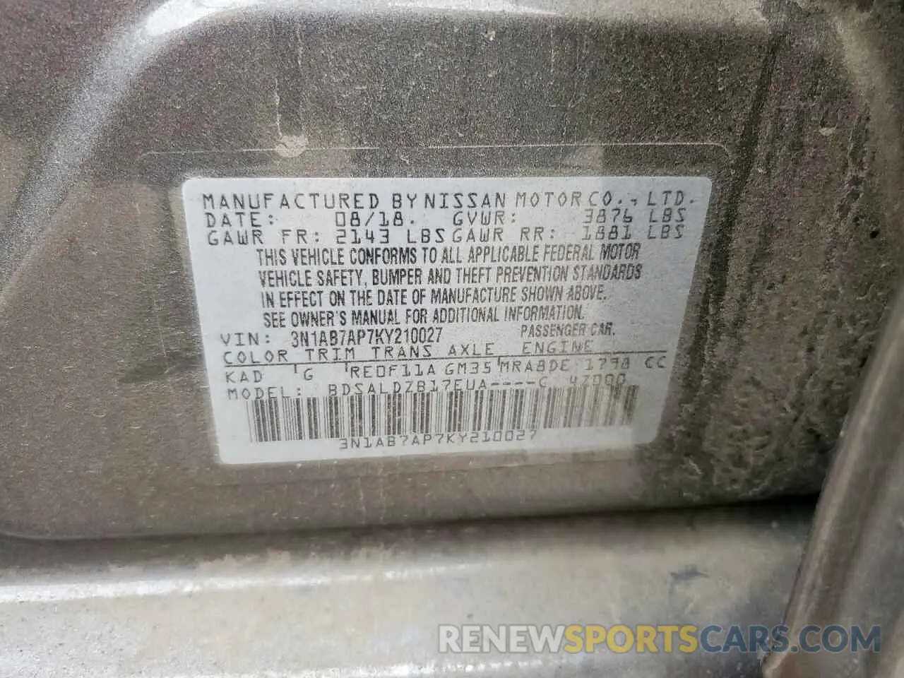 13 Photograph of a damaged car 3N1AB7AP7KY210027 NISSAN SENTRA 2019