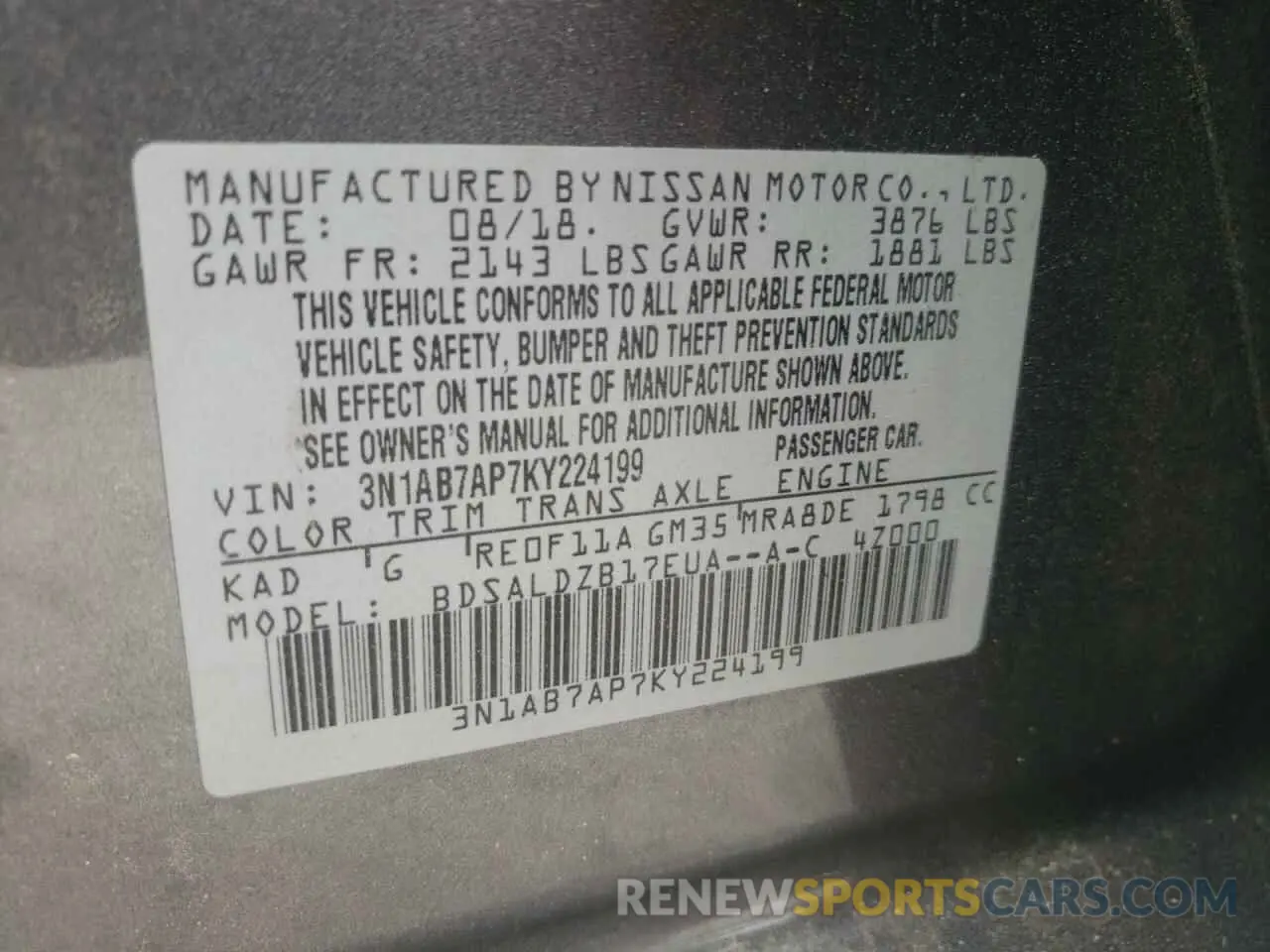 13 Photograph of a damaged car 3N1AB7AP7KY224199 NISSAN SENTRA 2019