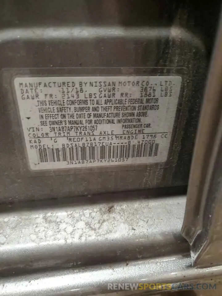 12 Photograph of a damaged car 3N1AB7AP7KY261057 NISSAN SENTRA 2019