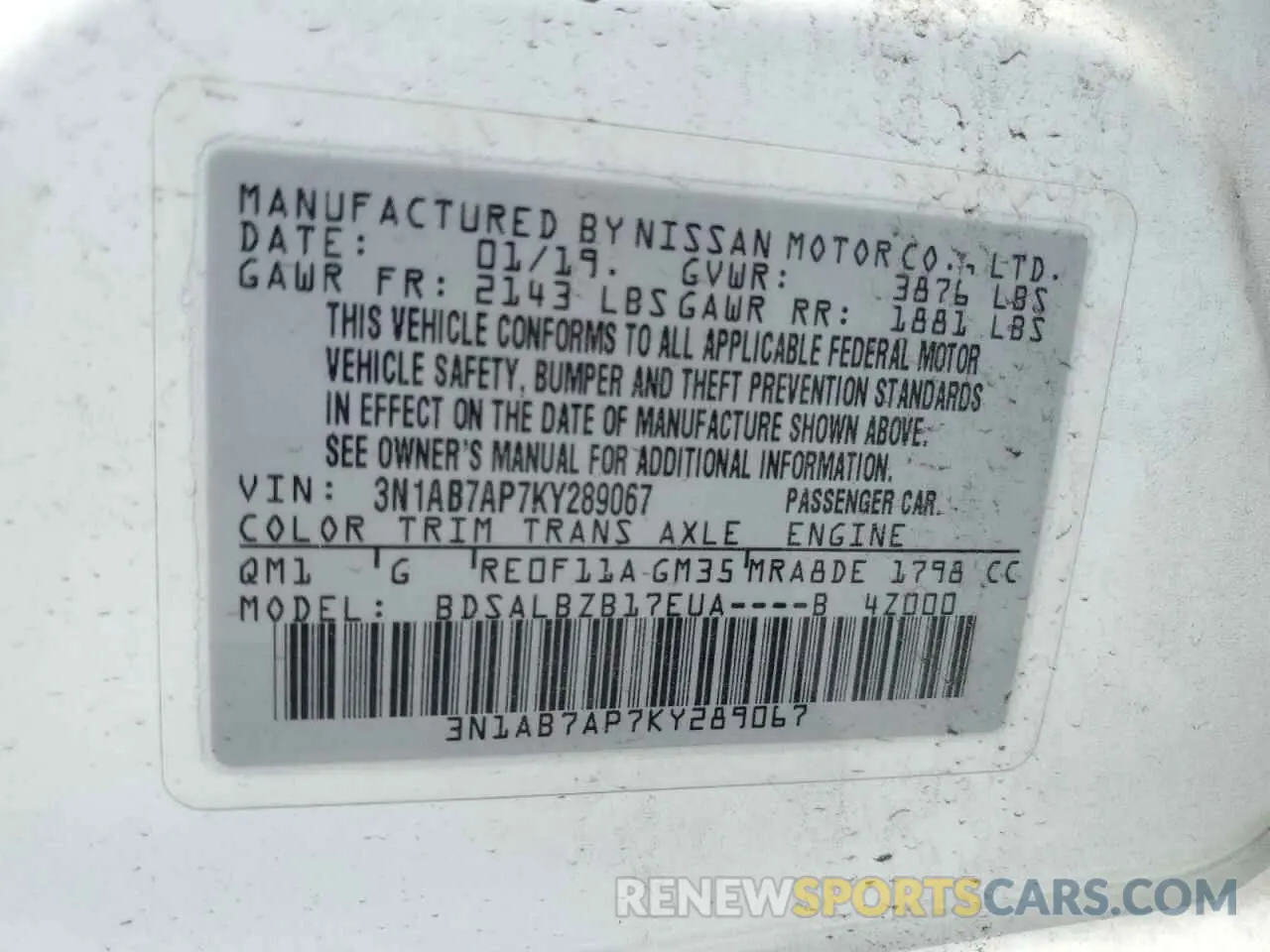 13 Фотография поврежденного автомобиля 3N1AB7AP7KY289067 NISSAN SENTRA 2019