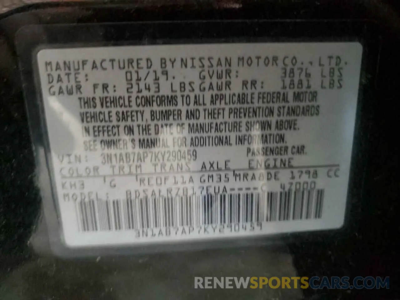 13 Photograph of a damaged car 3N1AB7AP7KY290459 NISSAN SENTRA 2019