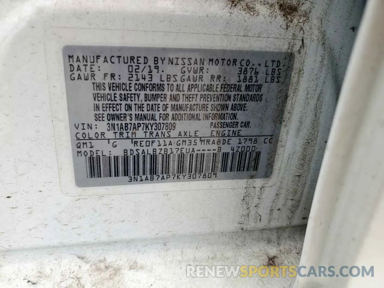 12 Photograph of a damaged car 3N1AB7AP7KY307809 NISSAN SENTRA 2019
