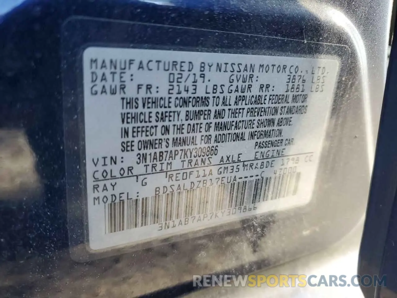 13 Photograph of a damaged car 3N1AB7AP7KY309866 NISSAN SENTRA 2019