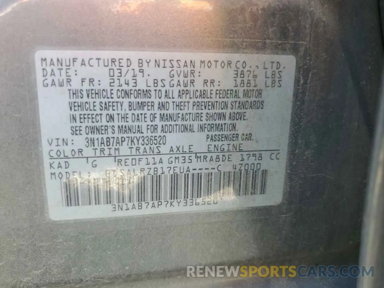 14 Photograph of a damaged car 3N1AB7AP7KY336520 NISSAN SENTRA 2019