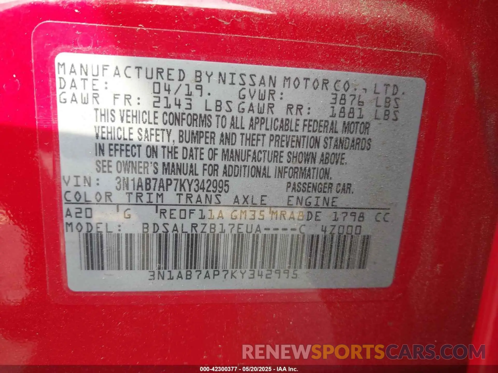 9 Photograph of a damaged car 3N1AB7AP7KY342995 NISSAN SENTRA 2019