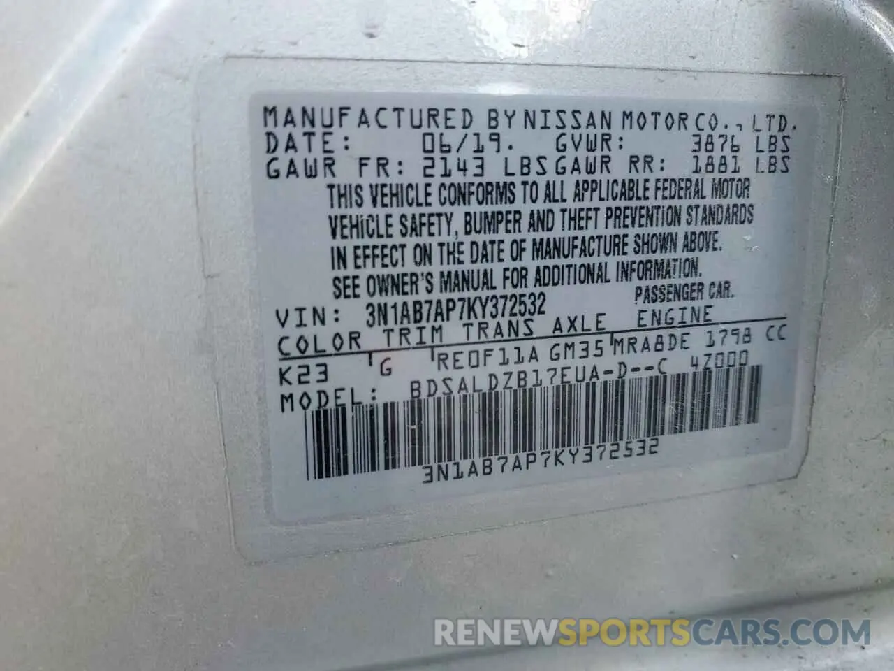12 Фотография поврежденного автомобиля 3N1AB7AP7KY372532 NISSAN SENTRA 2019