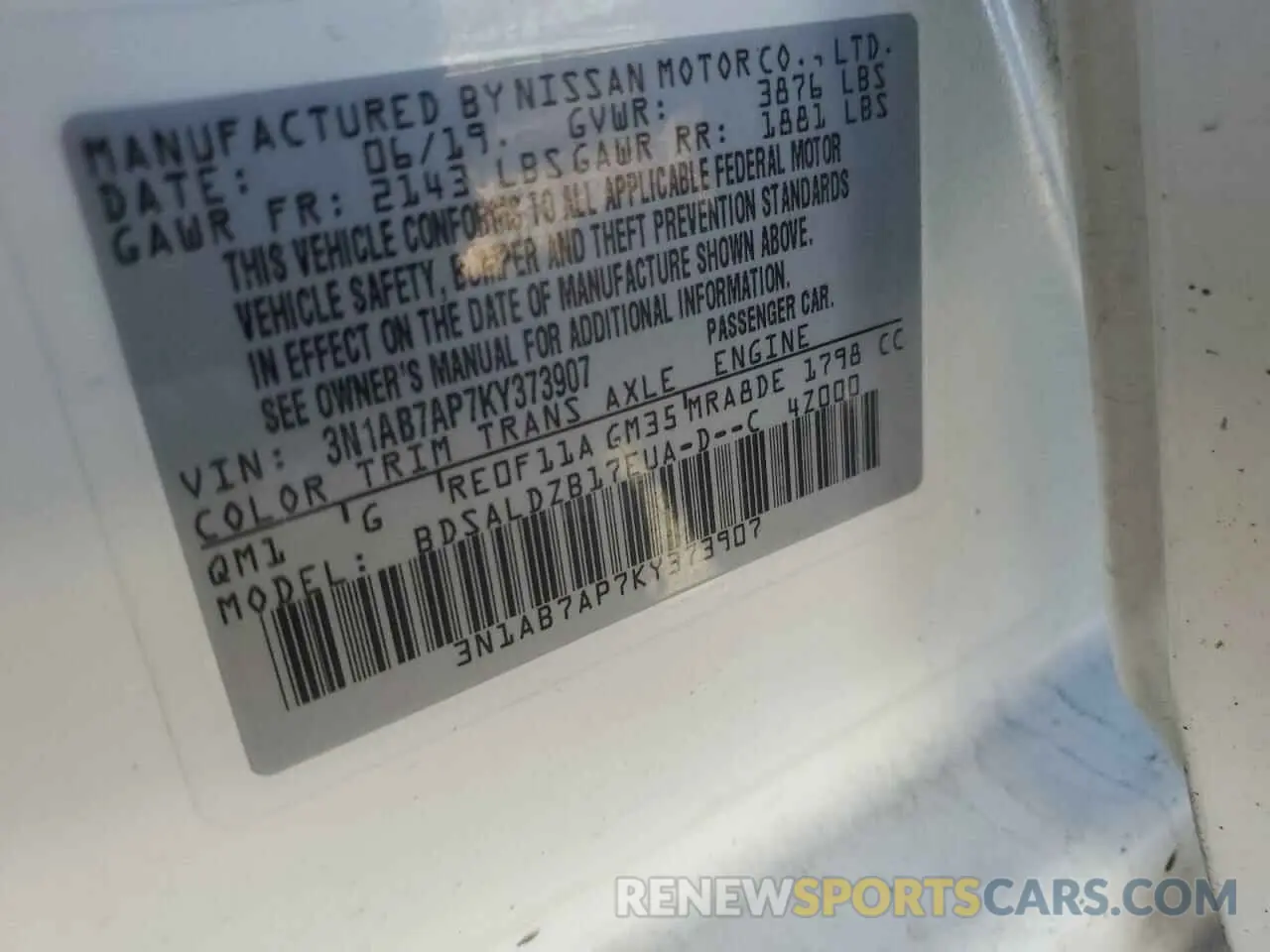 13 Photograph of a damaged car 3N1AB7AP7KY373907 NISSAN SENTRA 2019