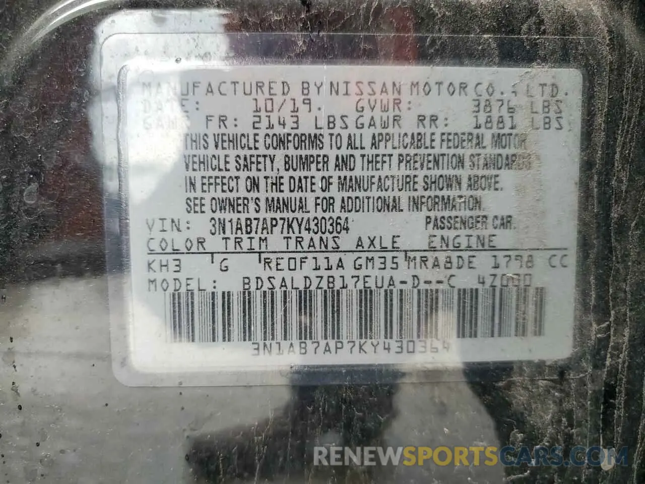 12 Photograph of a damaged car 3N1AB7AP7KY430364 NISSAN SENTRA 2019