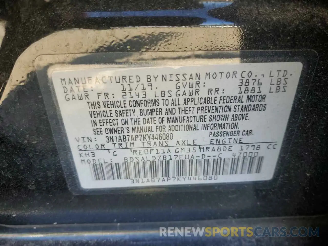 14 Photograph of a damaged car 3N1AB7AP7KY446080 NISSAN SENTRA 2019