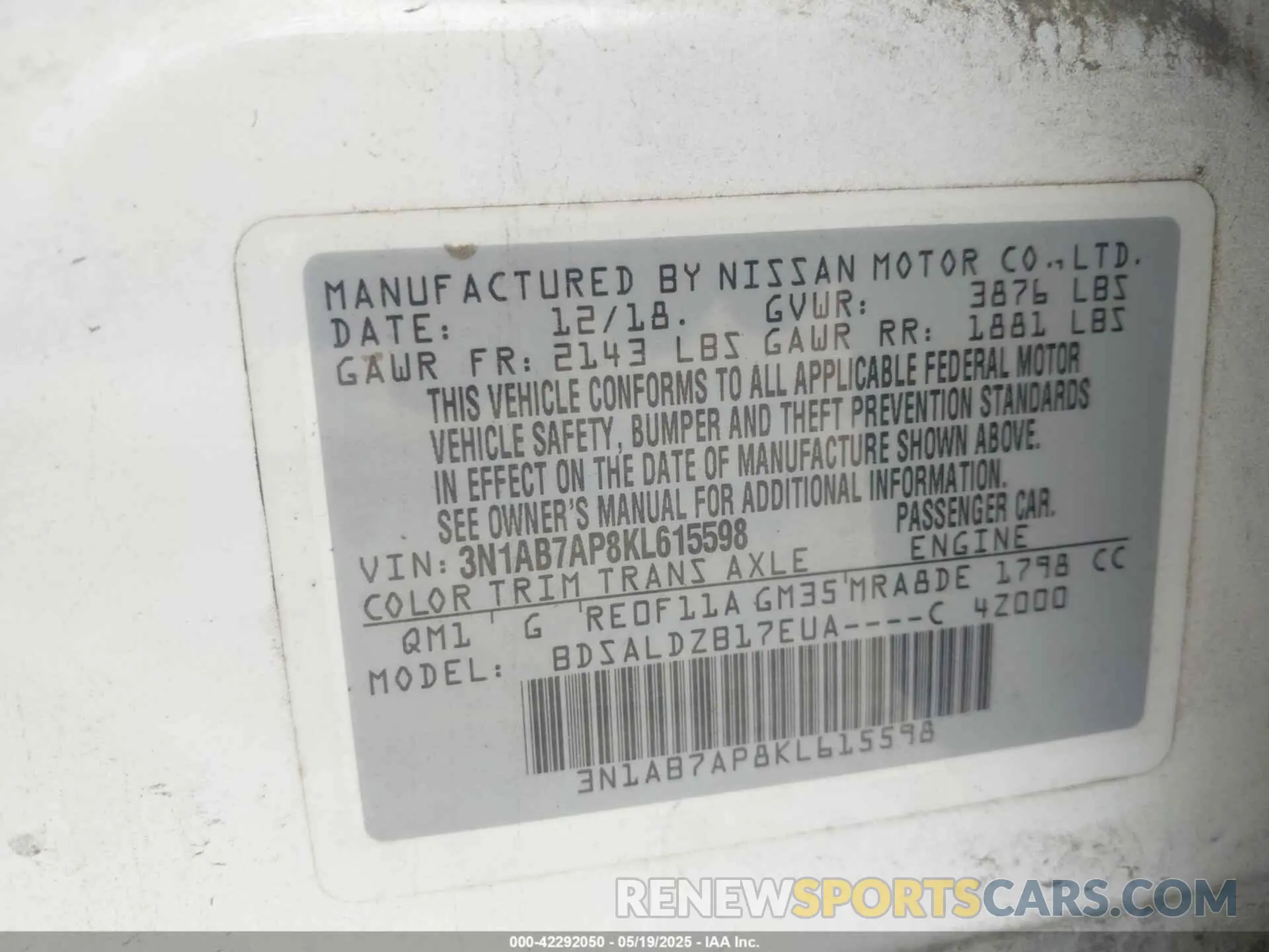 9 Photograph of a damaged car 3N1AB7AP8KL615598 NISSAN SENTRA 2019