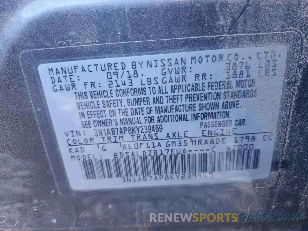 12 Photograph of a damaged car 3N1AB7AP8KY239469 NISSAN SENTRA 2019