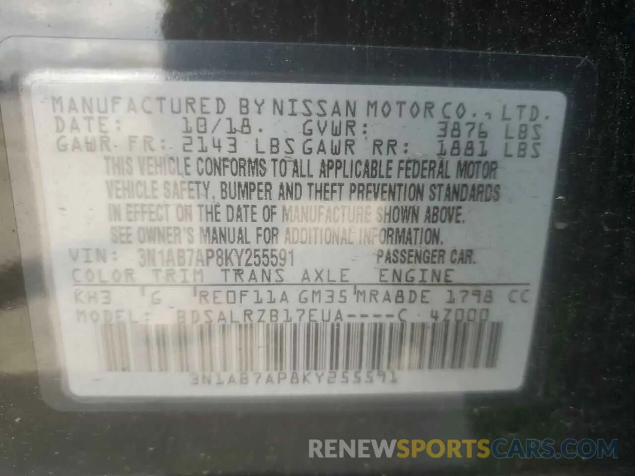 13 Photograph of a damaged car 3N1AB7AP8KY255591 NISSAN SENTRA 2019