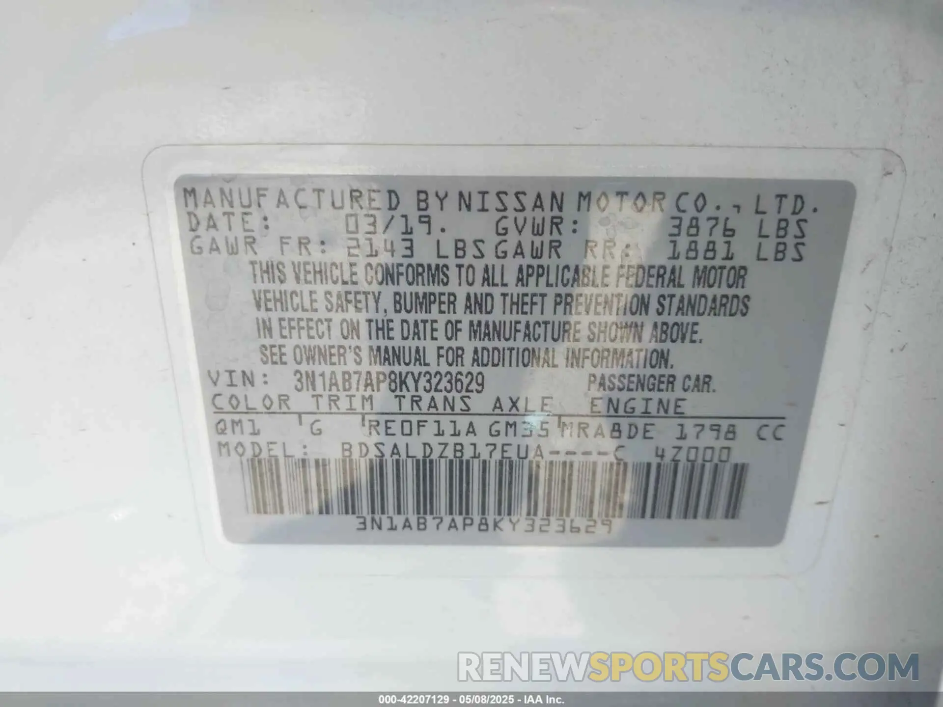 9 Фотография поврежденного автомобиля 3N1AB7AP8KY323629 NISSAN SENTRA 2019