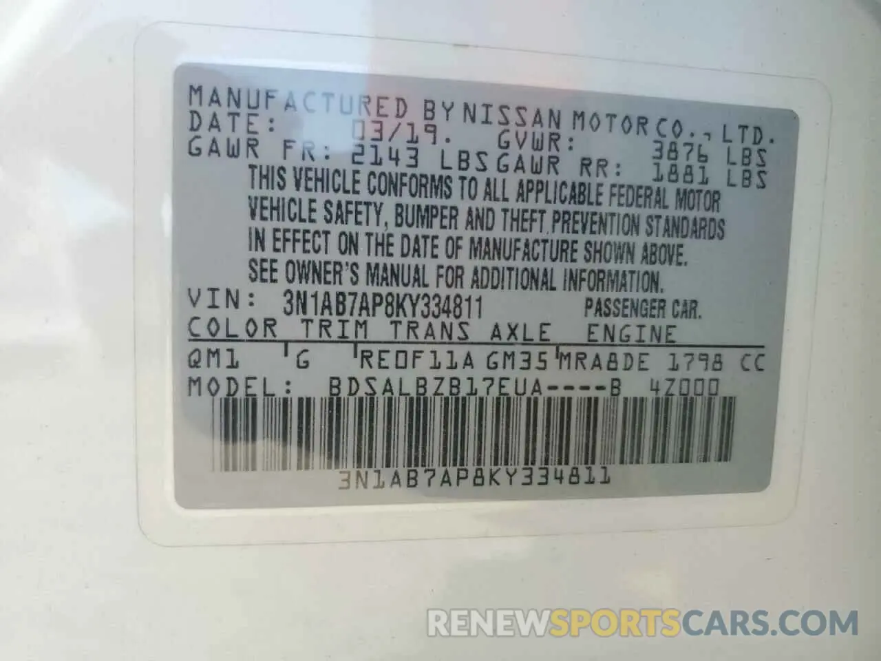 13 Photograph of a damaged car 3N1AB7AP8KY334811 NISSAN SENTRA 2019