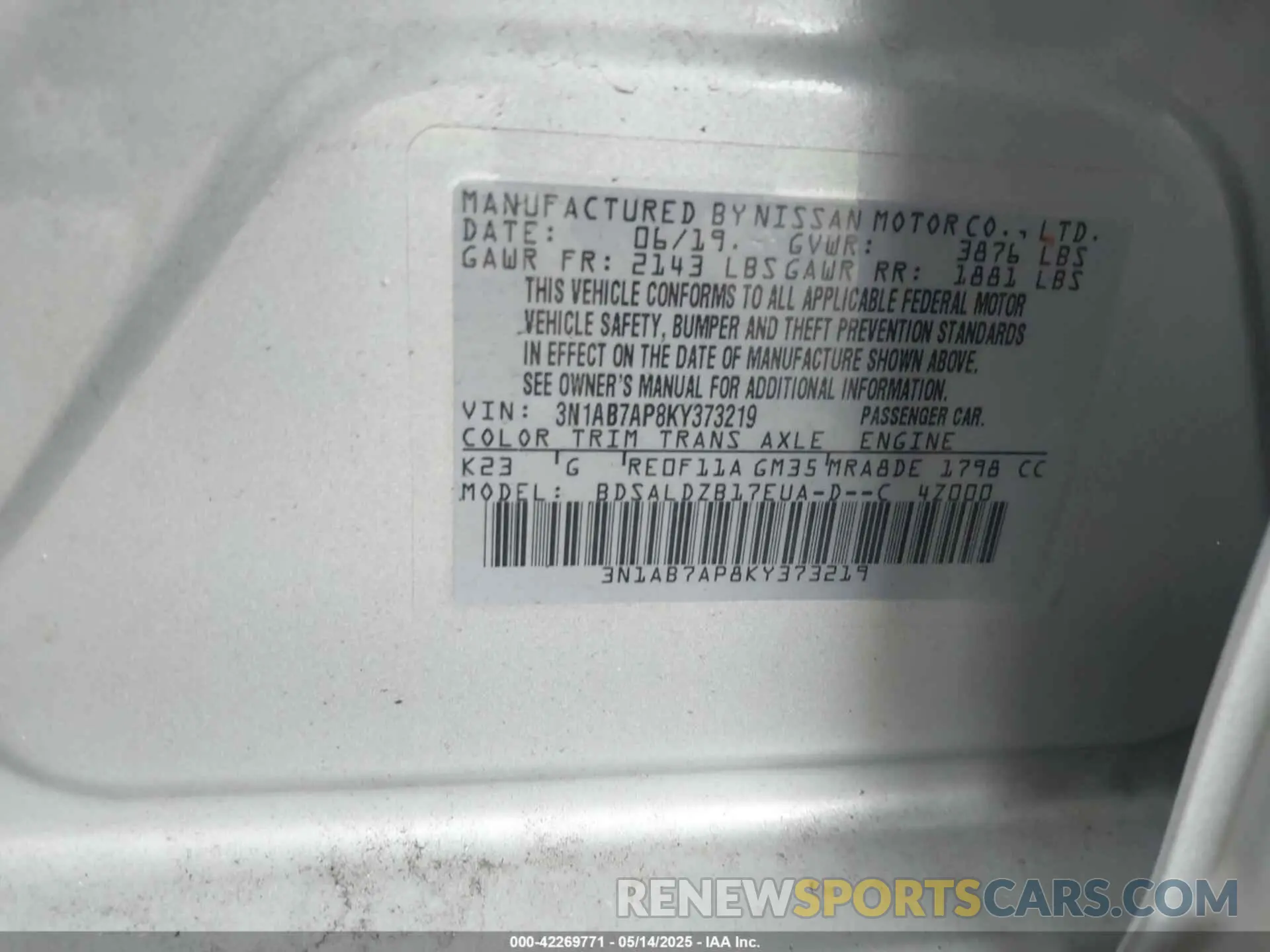 9 Photograph of a damaged car 3N1AB7AP8KY373219 NISSAN SENTRA 2019