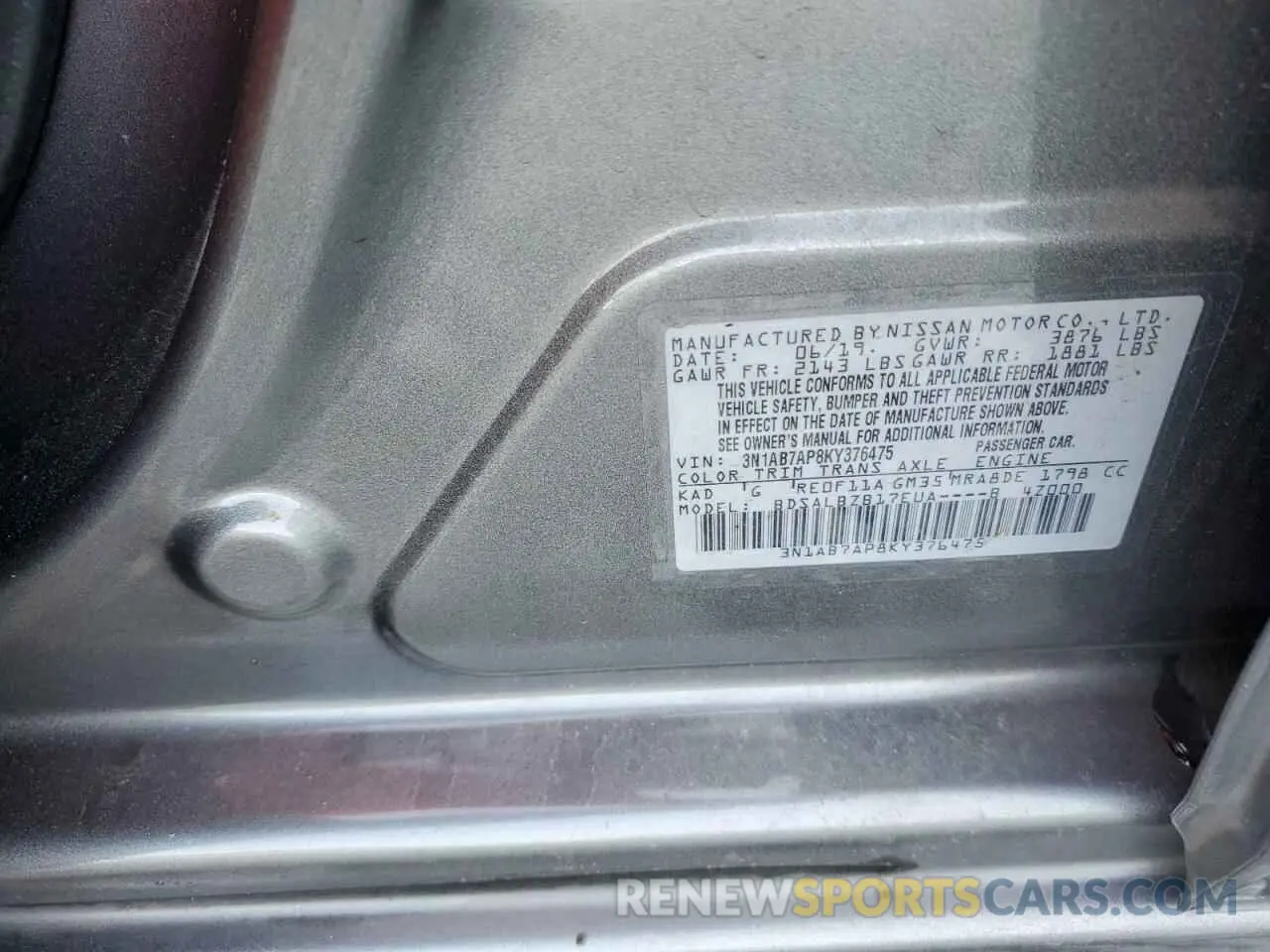 13 Photograph of a damaged car 3N1AB7AP8KY376475 NISSAN SENTRA 2019