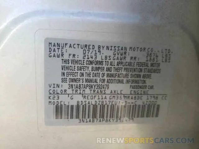 12 Photograph of a damaged car 3N1AB7AP8KY392479 NISSAN SENTRA 2019