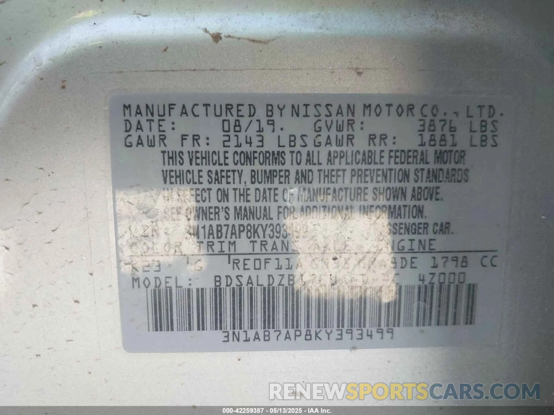 9 Фотография поврежденного автомобиля 3N1AB7AP8KY393499 NISSAN SENTRA 2019