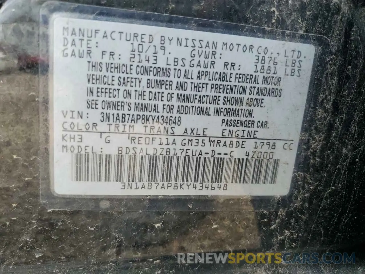 13 Photograph of a damaged car 3N1AB7AP8KY434648 NISSAN SENTRA 2019