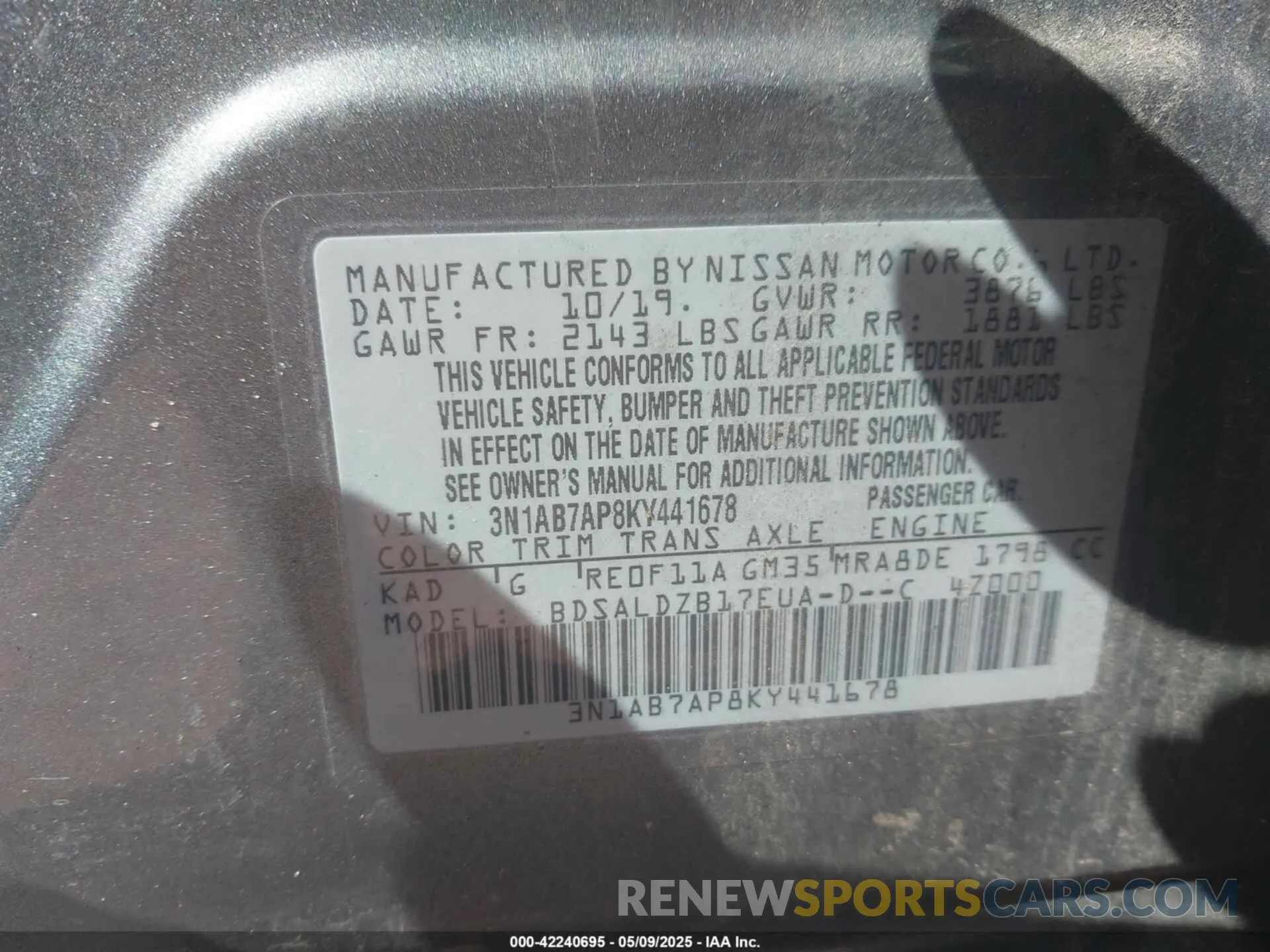 9 Photograph of a damaged car 3N1AB7AP8KY441678 NISSAN SENTRA 2019