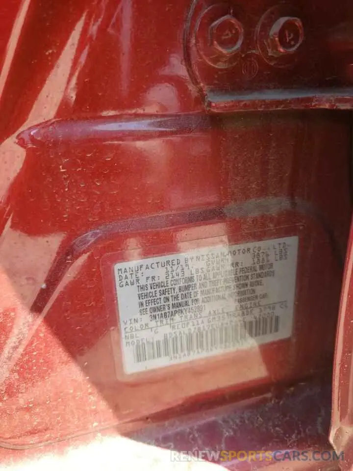 12 Photograph of a damaged car 3N1AB7AP8KY452891 NISSAN SENTRA 2019