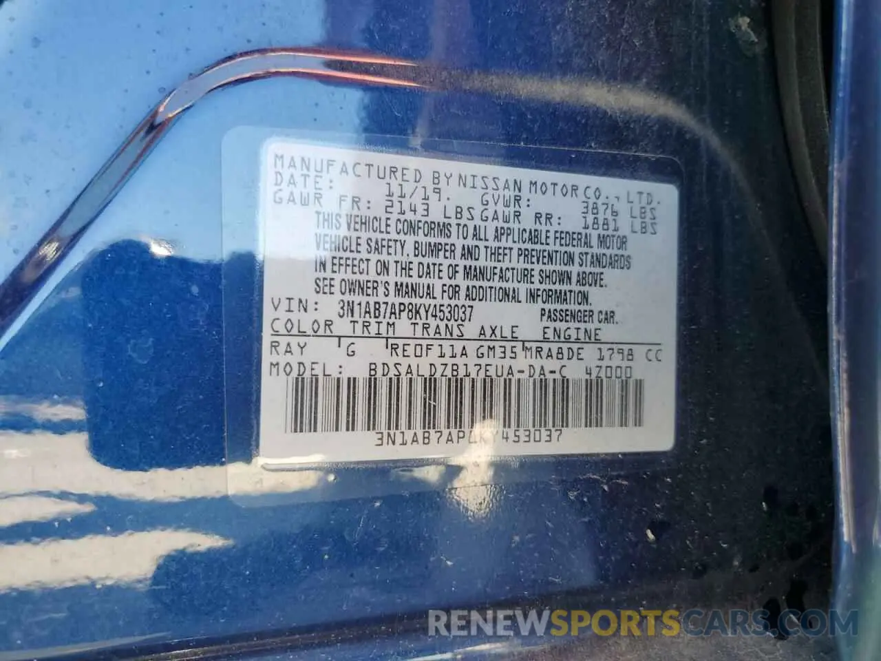 13 Фотография поврежденного автомобиля 3N1AB7AP8KY453037 NISSAN SENTRA 2019